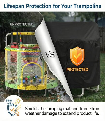 55" Trampoline Cover, Round Waterproof Outdoor Trampoline Cover for Kids, Windproof Weather Protection, Anti-Pooling, UV Resistant 420D Oxford