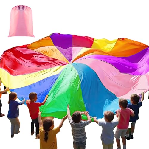 Arrowbash Play Parachute, Large Rainbow Parachute with Handles Multicolored Toy Tent Cooperative Group Play Games for Indoor Outdoor Playground Activities - color: Rainbow, size: 35 Feet