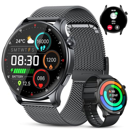 Smart Watch for Men Women Fitness: Make Answer Call Running Digital Mens Watches Waterproof Smartwatch Android Phone iPhone Samsung Compatible Step Pedometer Tracker Heart Rate Sleep SpO2 Monitor - color: Black