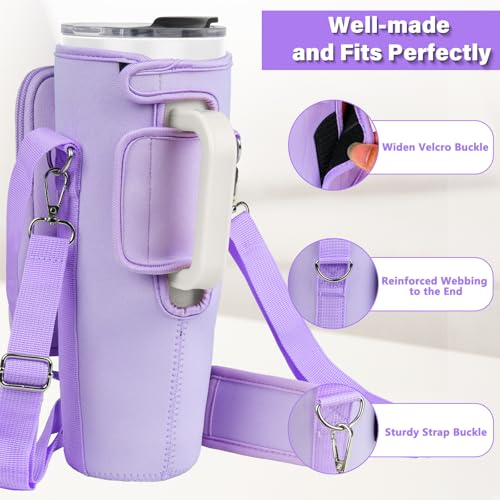 LEFOR·Z Water Bottle Carrier Bag with Phone Pocket Compatible with Stanley/Meoky 40 oz Tumbler with Handle,Water Bottle Holder Pouch with Adjustable Strap Compatible with Stanley Cup Accessories - color: Purple-Style B