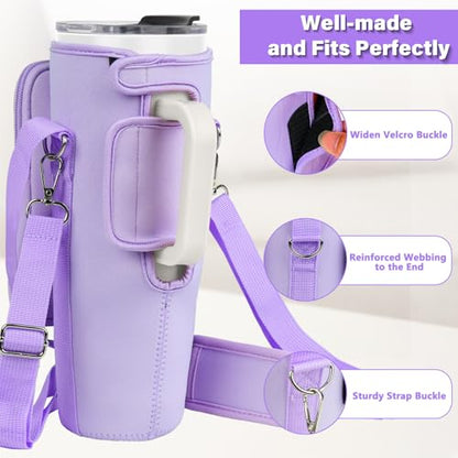 LEFOR·Z Water Bottle Carrier Bag with Phone Pocket Compatible with Stanley/Meoky 40 oz Tumbler with Handle,Water Bottle Holder Pouch with Adjustable Strap Compatible with Stanley Cup Accessories - color: Purple-Style B