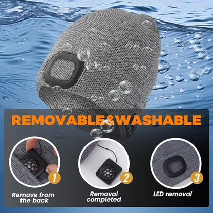 Keains Bluetooth Beanie with LED Light, Gifts for Men Women Dad Husband Him - color: Grey
