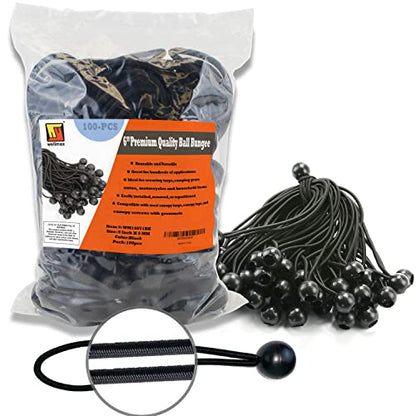 Wellmax 100 Pack 6 Inch Ball Bungee Cords, Heavy Duty 5mm, Black - color: 6 Inch Black