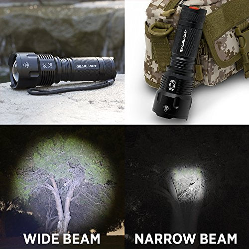 GearLight High-Powered LED Flashlight S1200 - Mid Size, Zoomable, Water Resistant, Handheld Light - High Lumen Camping, Outdoor, Emergency Flashlights - S1200-1 Pack, (Batteries Not Included) - color: S1200 Black, size: Battery Powered