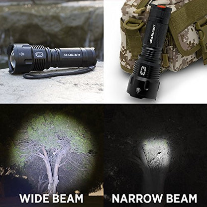 GearLight High-Powered LED Flashlight S1200 - Mid Size, Zoomable, Water Resistant, Handheld Light - High Lumen Camping, Outdoor, Emergency Flashlights - S1200-1 Pack, (Batteries Not Included) - color: S1200 Black, size: Battery Powered