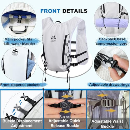 Running Hydration Vest Backpack, Lightweight Hydration Backpack with 500ML Water Bladder and Night Running Light