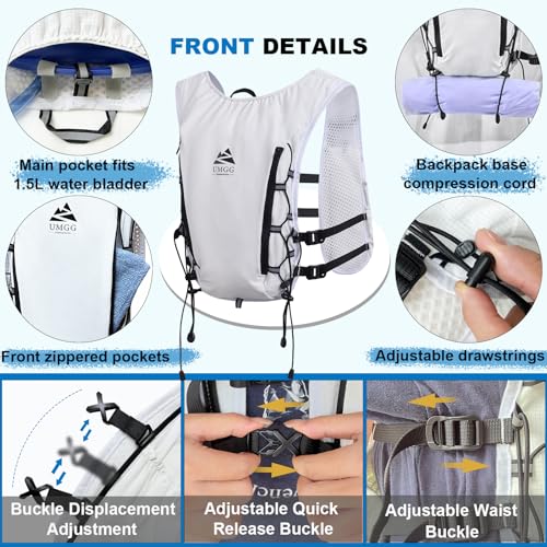 Running Hydration Vest Backpack, Lightweight Hydration Backpack with 500ML Water Bladder and Night Running Light - color: White