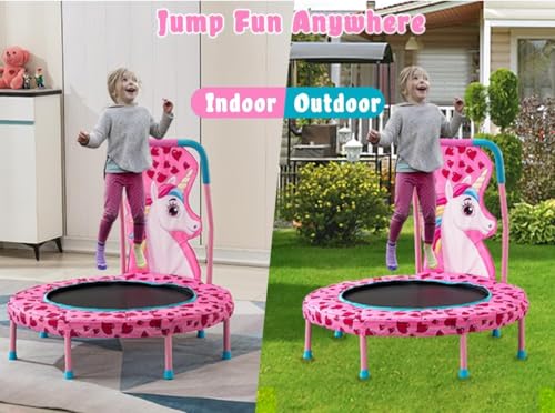 36" Mini Trampoline for Kids Ages 1-6, Toddler Trampoline with Handle, Safety Pad & Rubber Legs, 36 inch Baby Trampoline Indoor Garden, Gift for Boy and Girl - color: Pink