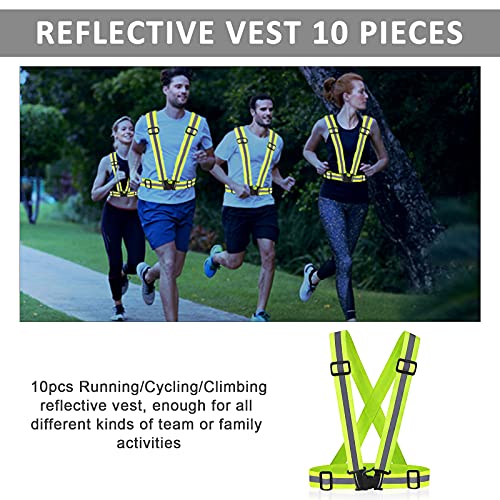 10 Pack Reflective Running Vests with Slap Bands, High Visibility Safety Reflective Reflector Vest Running Gear for Night Walking Cycling Hiking Jogging - color: A-10pcs Green Vests