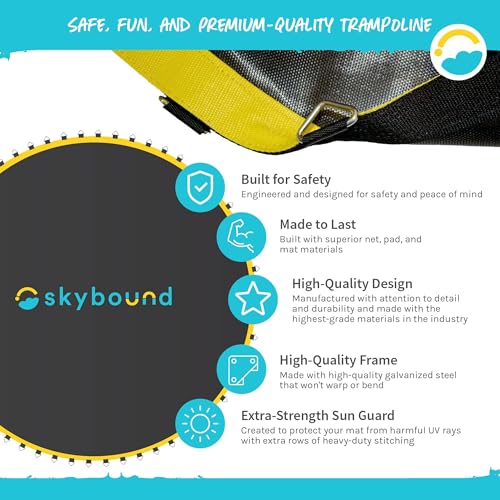 SkyBound Premium Trampoline Replacement Mat, Fits 14 Foot Frames w/Spring Tool, UV Sunguard for Longer Lasting Stitching, Durable V-Rings, Bounce Safely with Extra Rows of Stitching - size: 147" Wide | 72 Rings | Fits 6.5"-7.0" Springs