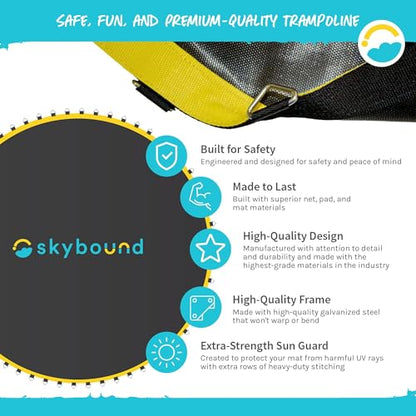 SkyBound Premium Trampoline Replacement Mat, Fits 14 Foot Frames w/Spring Tool, UV Sunguard for Longer Lasting Stitching, Durable V-Rings, Bounce Safely with Extra Rows of Stitching - size: 147" Wide | 72 Rings | Fits 6.5"-7.0" Springs