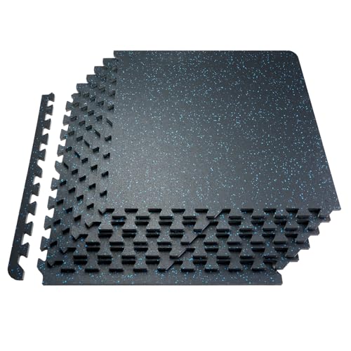 VEVOR 0.56Inch 100sq.ft 25 Tiles Gym Flooring for Home Gym, Rubber Top with High Density EVA Foam, 25 x 25In Gym Floor Exercise Equipment Mats, Interlocking Gym Mats, Puzzle Workout Mats, Black & Blue - color: Black & Blue, size: 25"L x 25"W x 0.56"Th