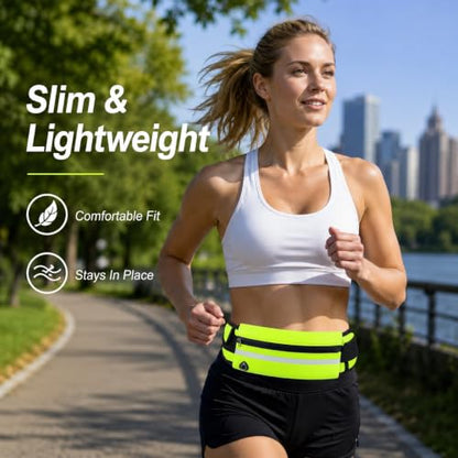 Slim Running Belt Fanny Pack, Adjustable Waist Pack Phone Holder, Sweatproof Runners Pouch for Jogging, Workout, Travel, Neon - color: Green