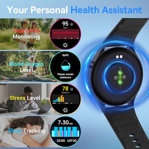 Fitpolo Smart Watch for Men Women,1.3" AMOLED Touchscreen Fitness Tracker, Make/Answer Calls, Heart Rate SpO2 Monitor, 3ATM Waterproof, Sleep & Activity Tracking Smartwatch for Android Phones iPhone - color: Black