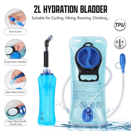 Hydration Backpack, Lightweight Water Backpack, Adjustable Running Vest - size: 2L Water Bag 2 Soft Flasks