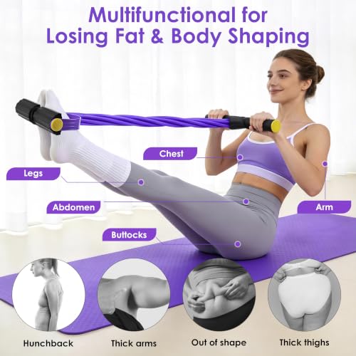 Pedal Resistance Band with Handle, Foot Pedal Resistance Band for Women, Multifunction Exercise Bands for Home Gym Full Body & Working Out - color: purple-black