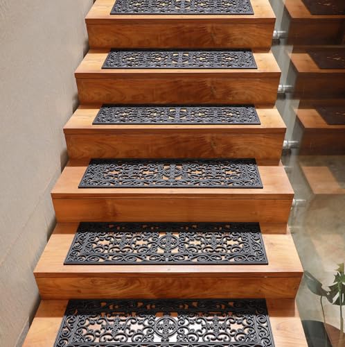 Stair Treads — 4 Pack 10x30 inch Non-Slip Rubber Stair Mats - color: Black, size: 6 Pack