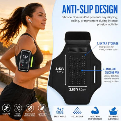 Running Phone Armband with Green Zipper Pocket, Armband Phone Holder - color: Green