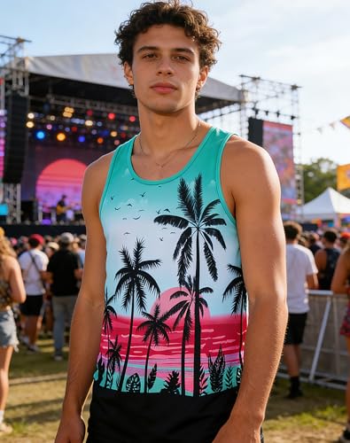 uideazone Mens Beach Tank Tops Summer Graphic Sleeveless Workout Shirt - color: Cocount Tree, size: XX-Large