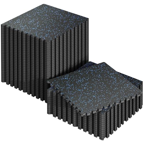 SUPERJARE 0.56'' Thick 192 Sq Ft Rubber Top Gym Flooring for Home Gym - color: Black/Blue, size: 48 Tiles (192 Sq Ft)