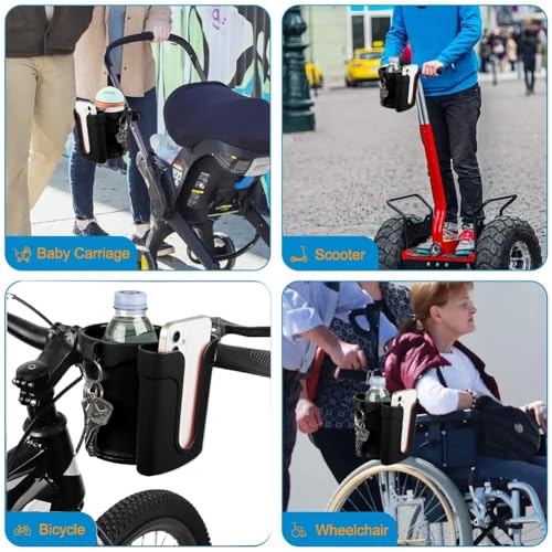 Bike Cup Holder & Phone Mount, 3-in-1 Waterproof Handlebar Drink Holder with Phone Mount ＆Cell Phon e Keys for E-Bike, Scooter, Stroller, Wheelchair (Black) - color: black