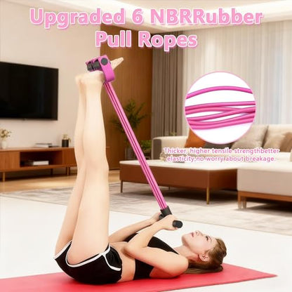 6-Tube Pedal Resistance Band for Women,Fixed High Resistance Foot Pedal Exerciser,Anti-Snap Home Gym Workout Equipment for Abdomen,Waist,Arm,Leg,Glutes,Full Body Toning & Strength Training - color: pink