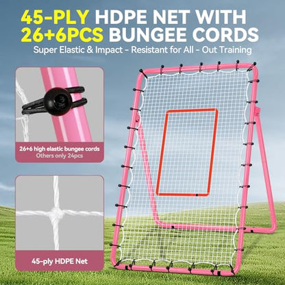 6 Adjustable AnglesVolleyball Rebounder Net 7x4 FT Bounce Back Trainer - color: Pink