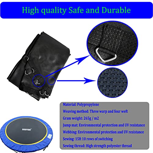 Trampoline Replacement Mat,Fits 15ft Round Frame with 90/96/100/108 Rings,Fits 5.3-8.5" Springs,Longer Lasting with 10 Rows of Stitches,w/Pull Hook and Gloves,（13ft-13.4ft Trampoline Mat - style: ø160.4" & 96Rings (Fits 6.5"Spring)