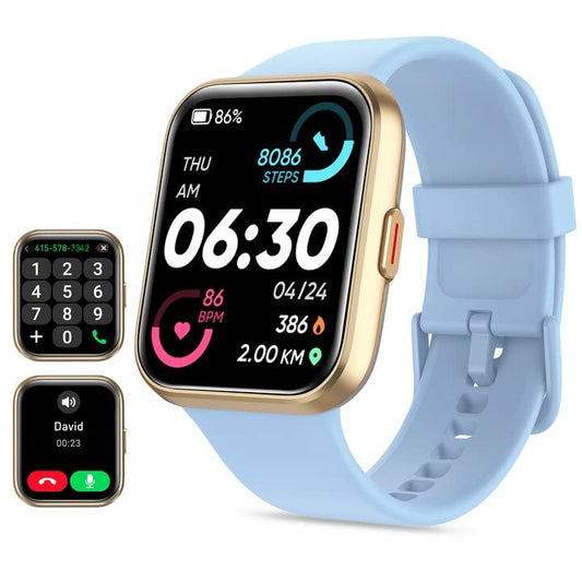 Tensky Smart Watch for Men Women(Call Receive/Dial), Alexa Built-in, 1.8" Touch Screen Fitness Tracker with Heart Rate Sleep Tracking, 100 Sports Modes, 3ATM Waterproof Smartwatch for Android iPhone - color: Light Blue