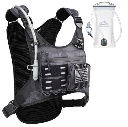 Zelvot Running Vest with 2L Water Bladder, Hydration Backpack, U.S. Design Patent, Lightweight Hydration Pack with Gear Holder, Reflective Chest Pack for Men Women - color: Black Camo, size: X-Small-Small
