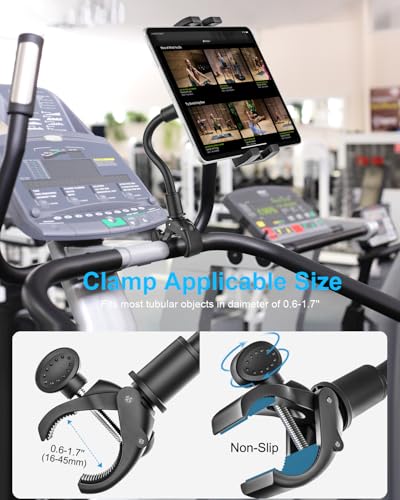 Exercise Bike Tablet Holder for Peloton, Gooseneck Treadmill Tablet Mount - Spin Bike Handlebar for Indoor Stationary Bicycle, Elliptical, Stroller for iPad, iPhone, Galaxy Tab/Z Fold, Kindle, 4.7-13"