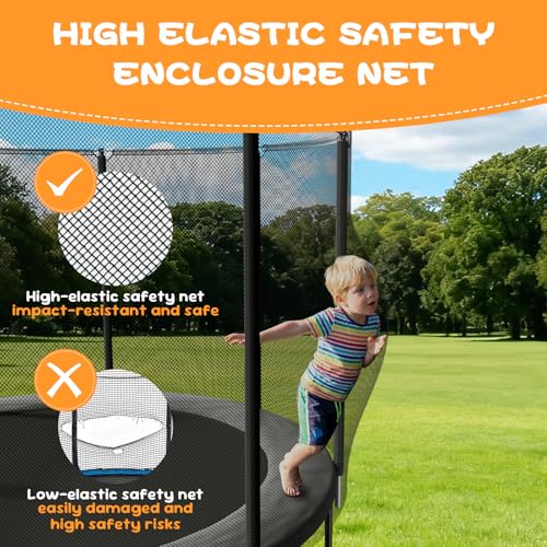 Trampoline Outdoor 8FT 10FT 14FT, Recreational Trampolines with Enclosure and Ladder, Anti-Rust Trampolines for Kids and Adults, ASTM Approval - size: 14FT