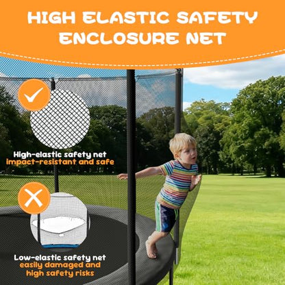Trampoline Outdoor 8FT 10FT 14FT, Recreational Trampolines with Enclosure and Ladder, Anti-Rust Trampolines for Kids and Adults, ASTM Approval - size: 14FT