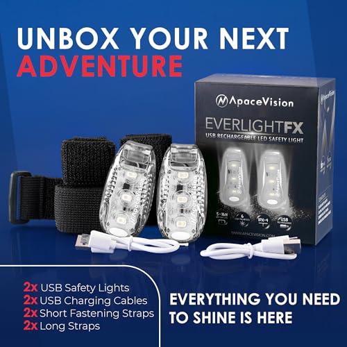 EverLightFX USB Rechargeable LED Safety Light (2 Pack) by Apace - Super Bright Bike Tail Light Works Brilliantly as Running Light for Joggers, Pets, Bicycle Strobe or Rear Clip On Lights - color: White