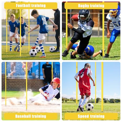 10pcs Soccer Agility Poles, 5ft Adjustable Soccer Poles Soccer Training Equipment Soccer Training Sticks Speed Hurdles for Football Sport Agility Training (Yellow)