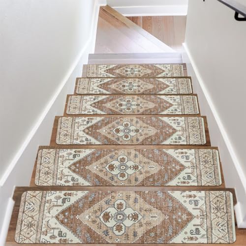 OJIA Non-Slip Stair Treads for Wooden Steps 15PC 30"X8" Indoor Stair Runner - color: Taupe, size: 8" x 30"