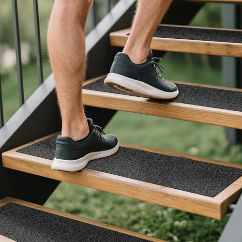 LadyRosian Outdoor Stair Treads Non Slip 10-Pack Black 6" x 30" - Weather Resistant Adhesive Heavy Grip Tape - Waterproof Anti Skid Strips - color: Black, size: 6" x 30"