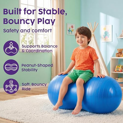 Hurtle Peanut Shaped Exercise Ball, Yoga Active Seat, Bounce Balance Desk Chair, Wiggle Flexible Sitting Ball for Kids, Boys, Girls and Adults - color: Blue