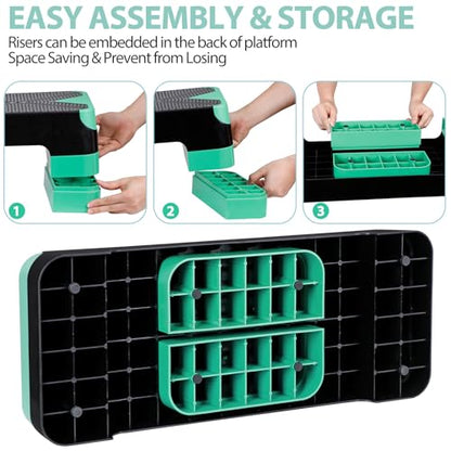 F2C 26.5 Inches Step Aerobics Stepper Platform with 3 Risers, Home Gym Workout Equipment, Fitness Exercise Equipment, Exercise Workout Stepper - color: Green