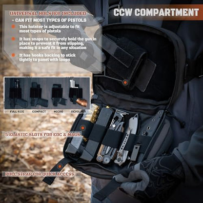 Tactical Chest Rig Pack for Men and Women, Low Profile Utility CCW Chest Bag with Gun Holster for Outdoor Hiking Hunting Gravel Cycling Biking - color: Gray