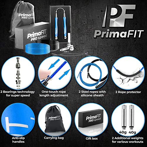PrimaFIT Pro Speed Jump Rope for Adults, Weighted Skipping Rope for Boxing - color: Blue