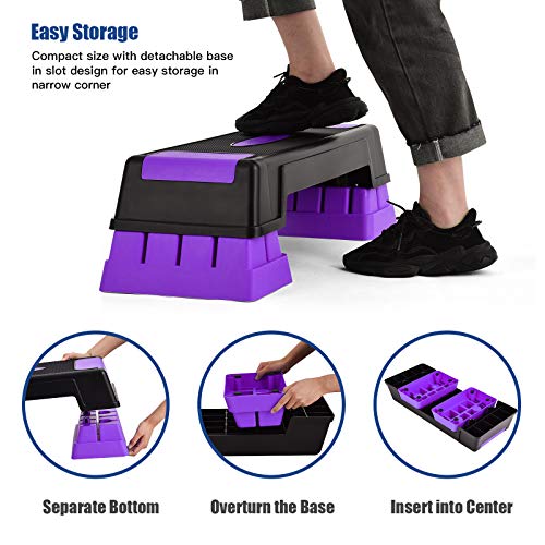 GYMAX Exercise Step Platform, 5”-7”-9” Height Adjustable Stepper - color: Purple