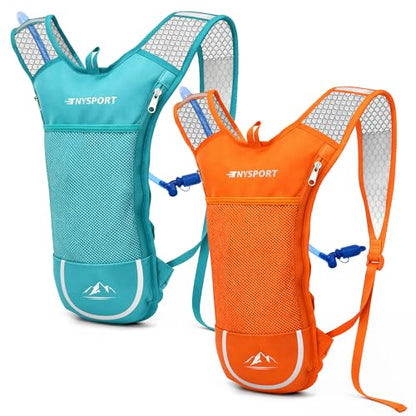 Lightweight 2 Pack Hydration Backpack with 2L Water Bladder for Hiking - color: Dark Teal & Orange