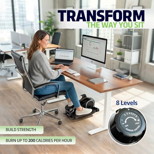 DeskCycle Under Desk Elliptical Machine up to 40 lbs Magnetic Resistance Foot Pedaler, Ultra-Smooth & Silent Seated Leg Exerciser, Heavy Duty Non-Sliding Steel Frame