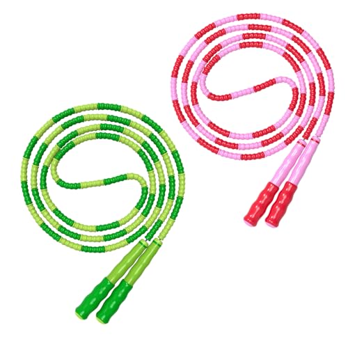 Leeboom Jump Rope, Adjustable Length Tangle-Free Segmented Soft Beaded Skipping Rope, Fitness Jump Rope for Kids, Man, and Women Weight Loss 9.2 Feet - color: Green+Pink