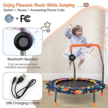 GYMAX Trampoline for Kids, 36” Toddler Mini Rebounder with Lights & Music, Removable Blue Tooth Speaker, Handle & Safety Pad, ASTM Approved Indoor Outdoor Small Kids Trampoline - style: Astral Sky