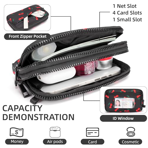 FODOKO Wristlet wallets for Women RFID crossbody bags with 4 Zippers - color: Cherry