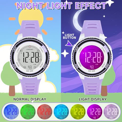 DTKID Digital Kids Watch 30 M Waterproof for Girls Boys 5-16 - color: Purple