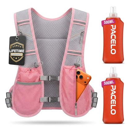 Hydration Vest - Running Vest for Women & Men, 2 Flask 500ml, Phone Pocket, Lightweight Running Hydration Vest Water Backpack, Runners Vest Running Backpack for Hiking & Long Distance Running (Medium)