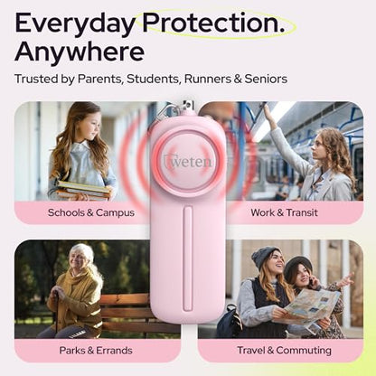 Personal Safety Alarm Keychain for Women, 3 Pack, 130dB Siren, LED Light - color: G - Black&Pink&Blue